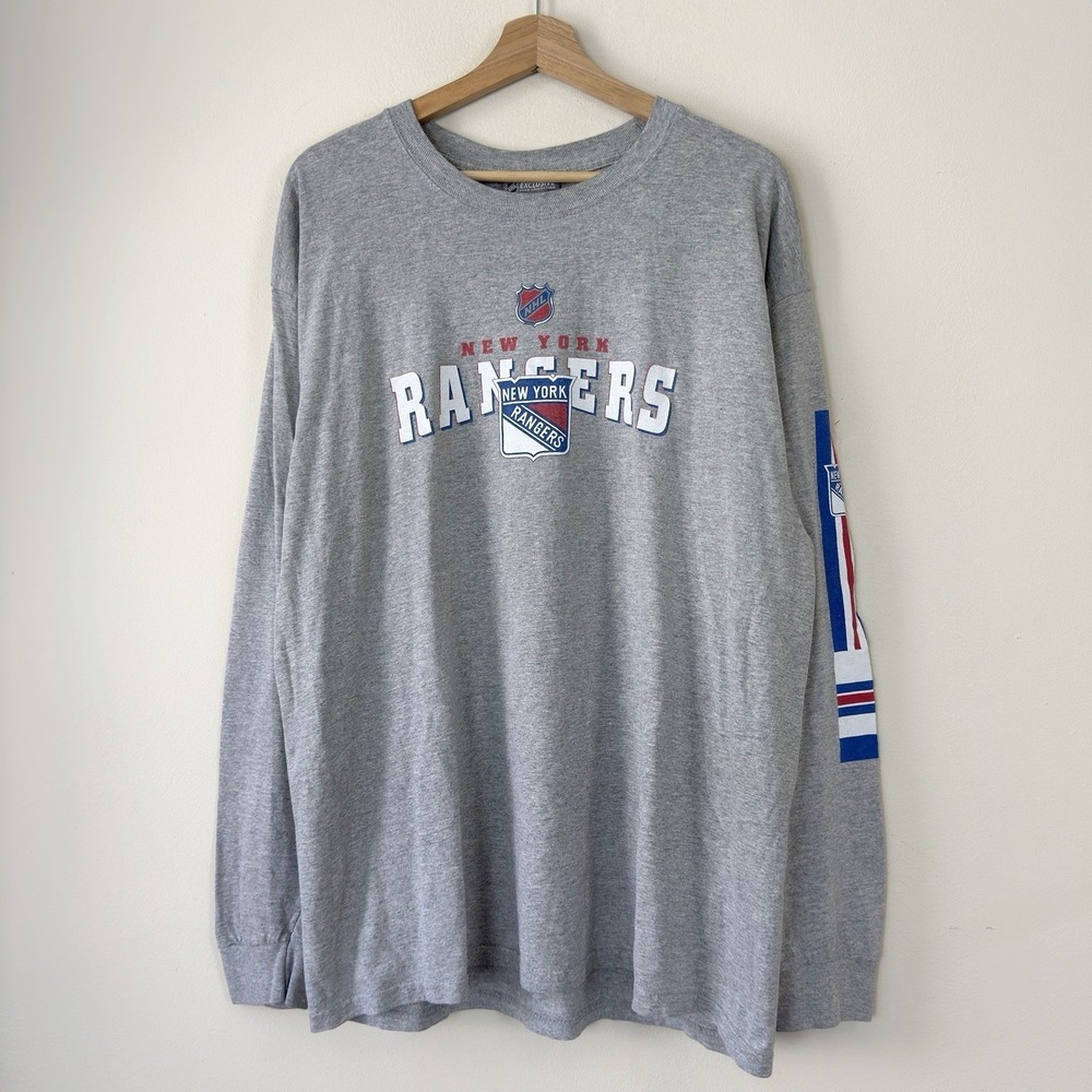 Vintage Reebok New York Rangers NHL Graphic Long Sleeve Grey Tee Shirt - XL